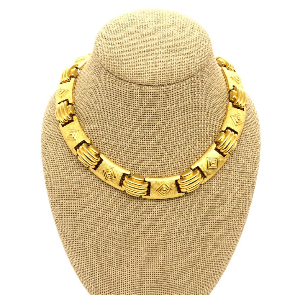 VINTAGE ALFRED SUNG Necklace Gold Tone Geometric Panel Collar Statement